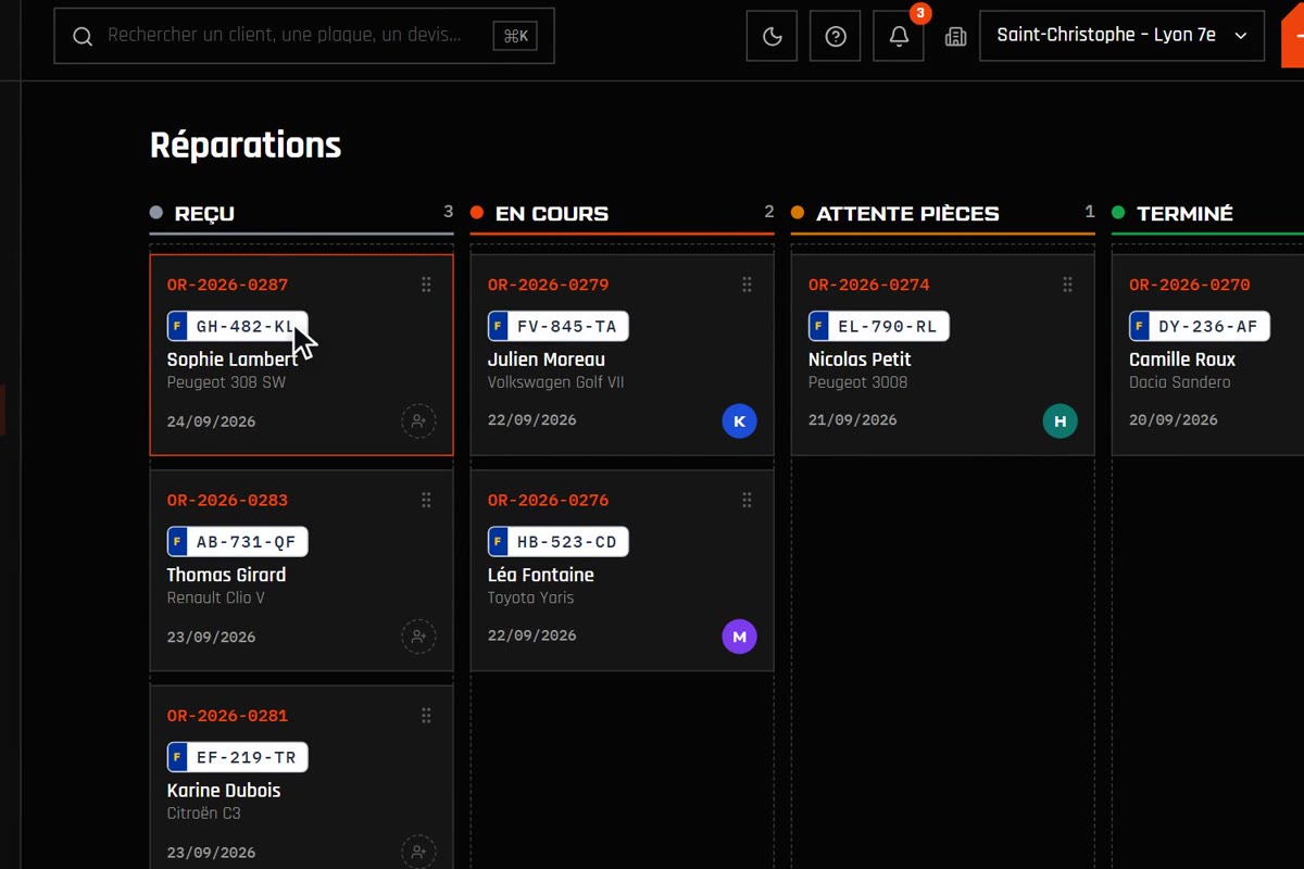 Réparations en kanban